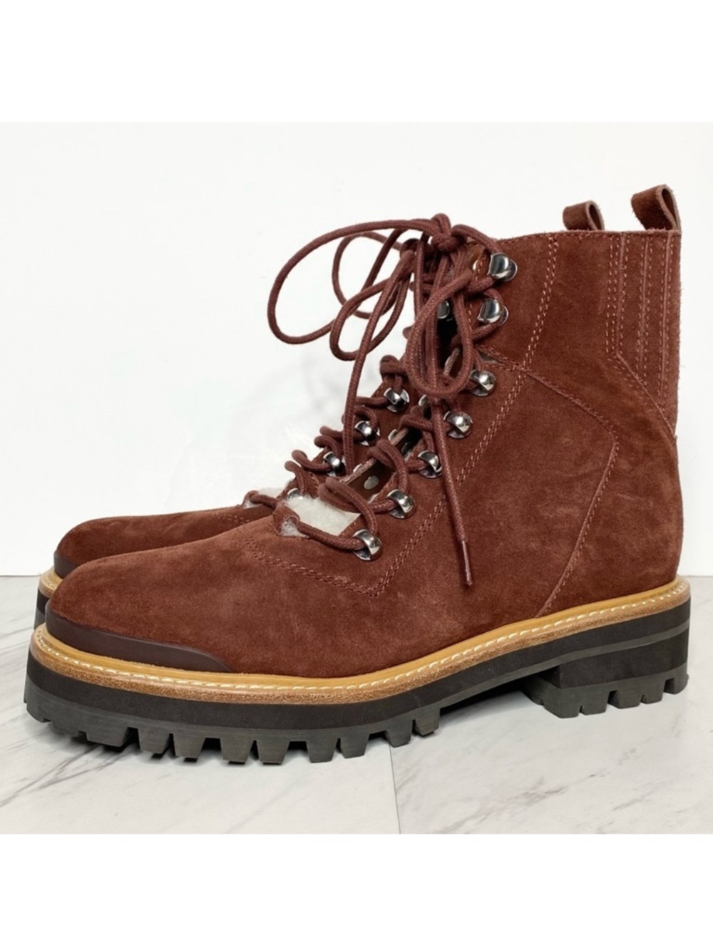 Marc Fisher Izzie Burgundy Brown Suede Lug Sole Lace Up Boot 6 1/2 M